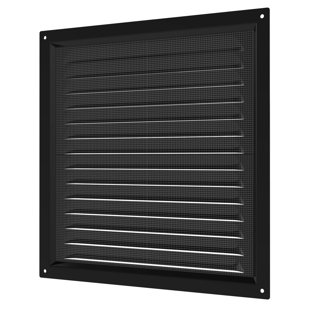 REJILLA 25x25 cm ACERO GALVANIZADO POLIMERO NEGRO + MALLA ANTIMOSQUITO - 2525ME BLACK