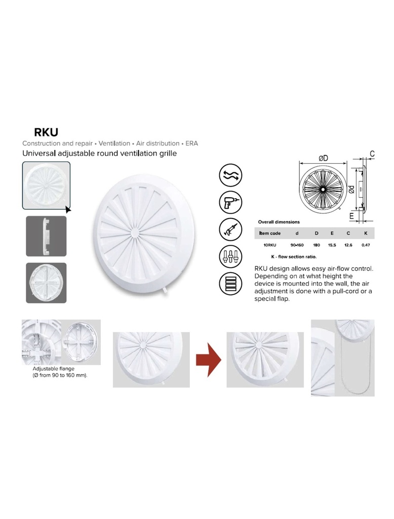 REJILLA DE VENTILACIÓN AJUSTABLE UNIVERSAL RKU